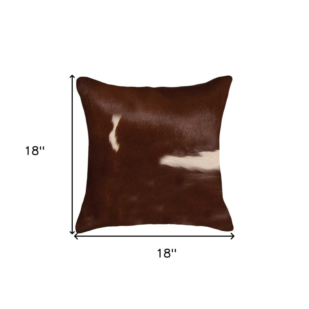 Set of Two 18" Brown And White Cowhide Throw Pillows HomeRoots