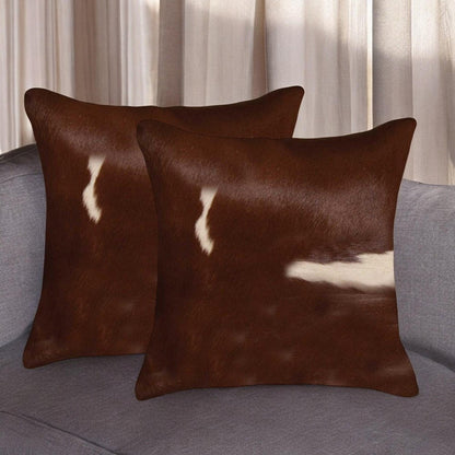 Set of Two 18" Brown And White Cowhide Throw Pillows HomeRoots