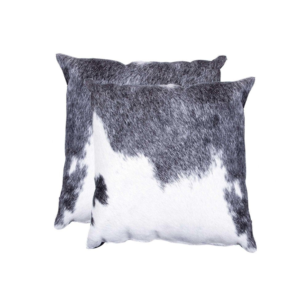 Set of Two 18" Gray and White Cowhide Throw Pillow HomeRoots