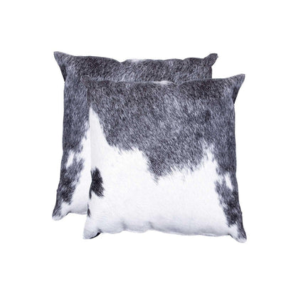 Set of Two 18" Gray and White Cowhide Throw Pillow HomeRoots