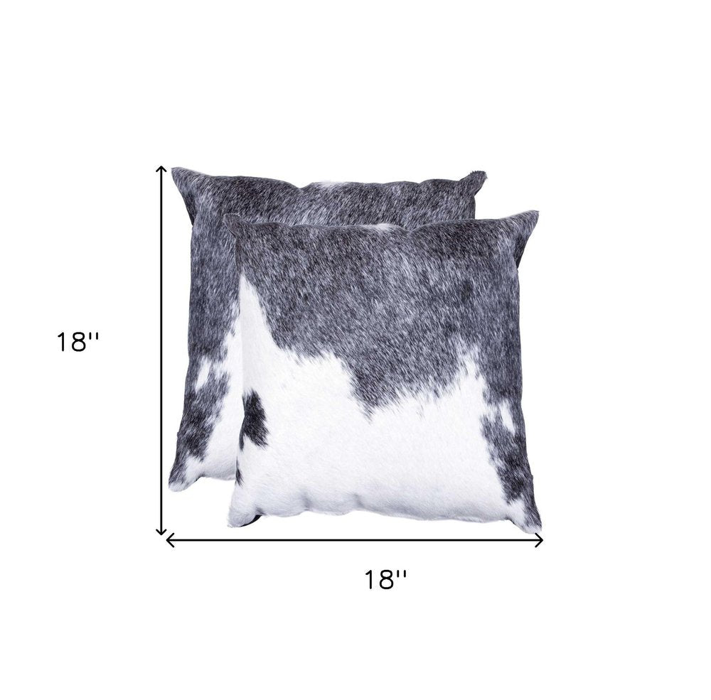 Set of Two 18" Gray and White Cowhide Throw Pillow — view 3
