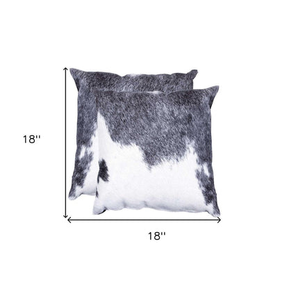 Set of Two 18" Gray and White Cowhide Throw Pillow HomeRoots