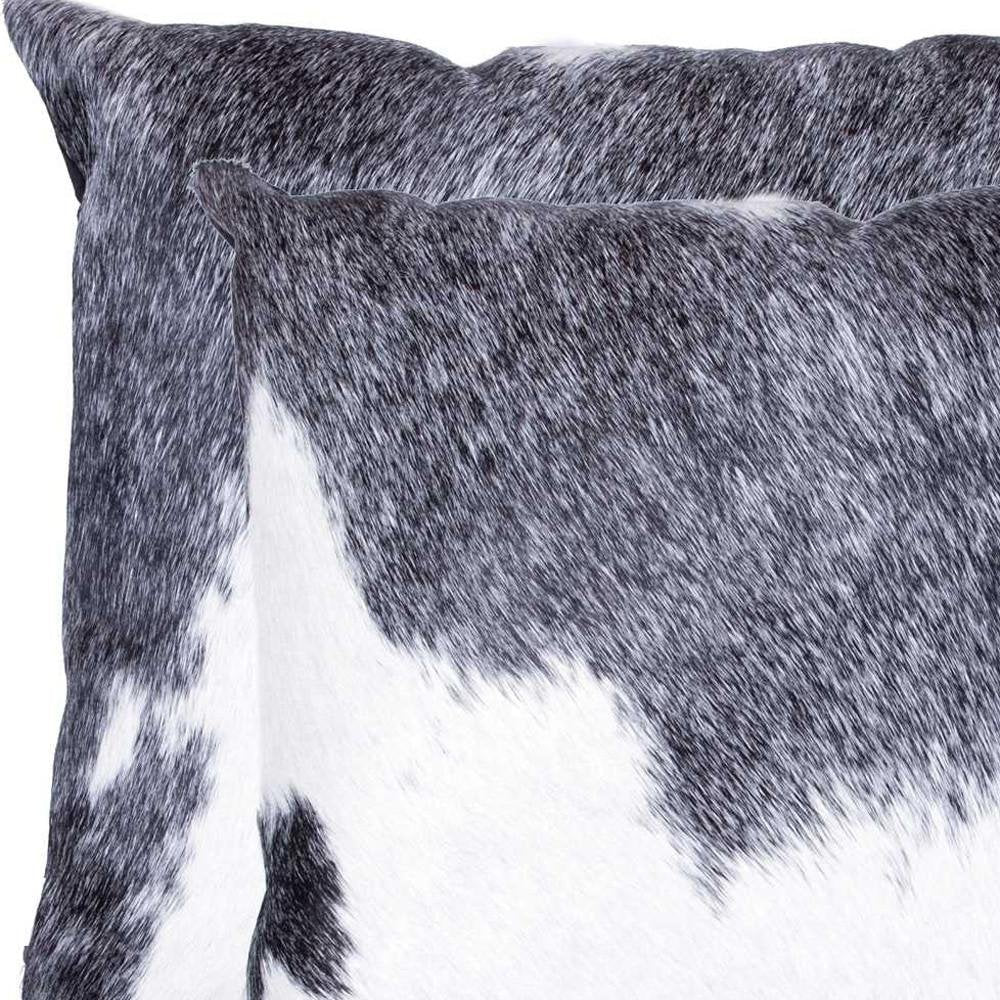 Set of Two 18" Gray and White Cowhide Throw Pillow — view 4