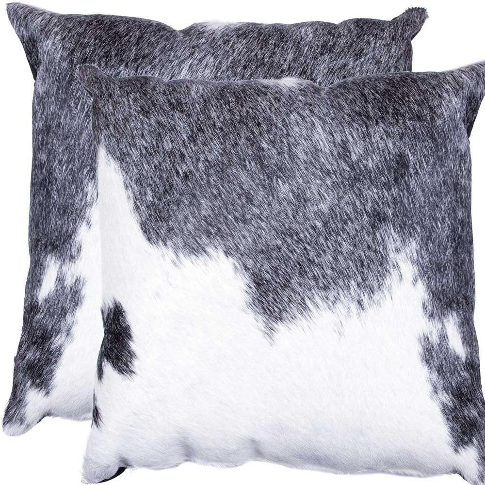 Set of Two 18" Gray and White Cowhide Throw Pillow — view 5