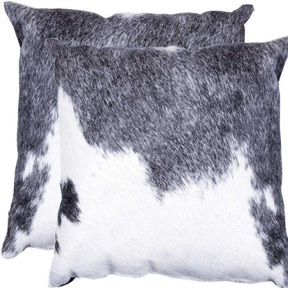 Set of Two 18" Gray and White Cowhide Throw Pillow HomeRoots