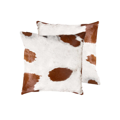 Set of Two Brown and White Cowhide Throw Pillow