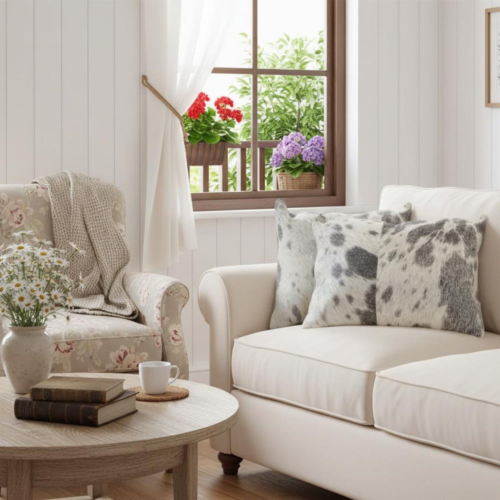 Set Of 2 Gray And White Natural Cowhide Pillows HomeRoots