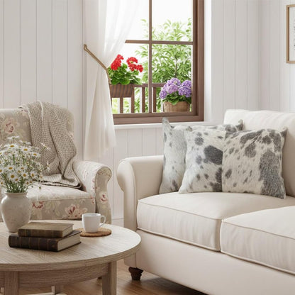 Set Of 2 Gray And White Natural Cowhide Pillows HomeRoots