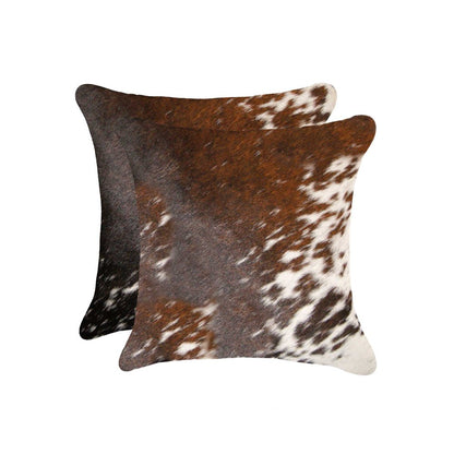 Set of Two 18" Brown and White Cowhide Throw Pillow HomeRoots