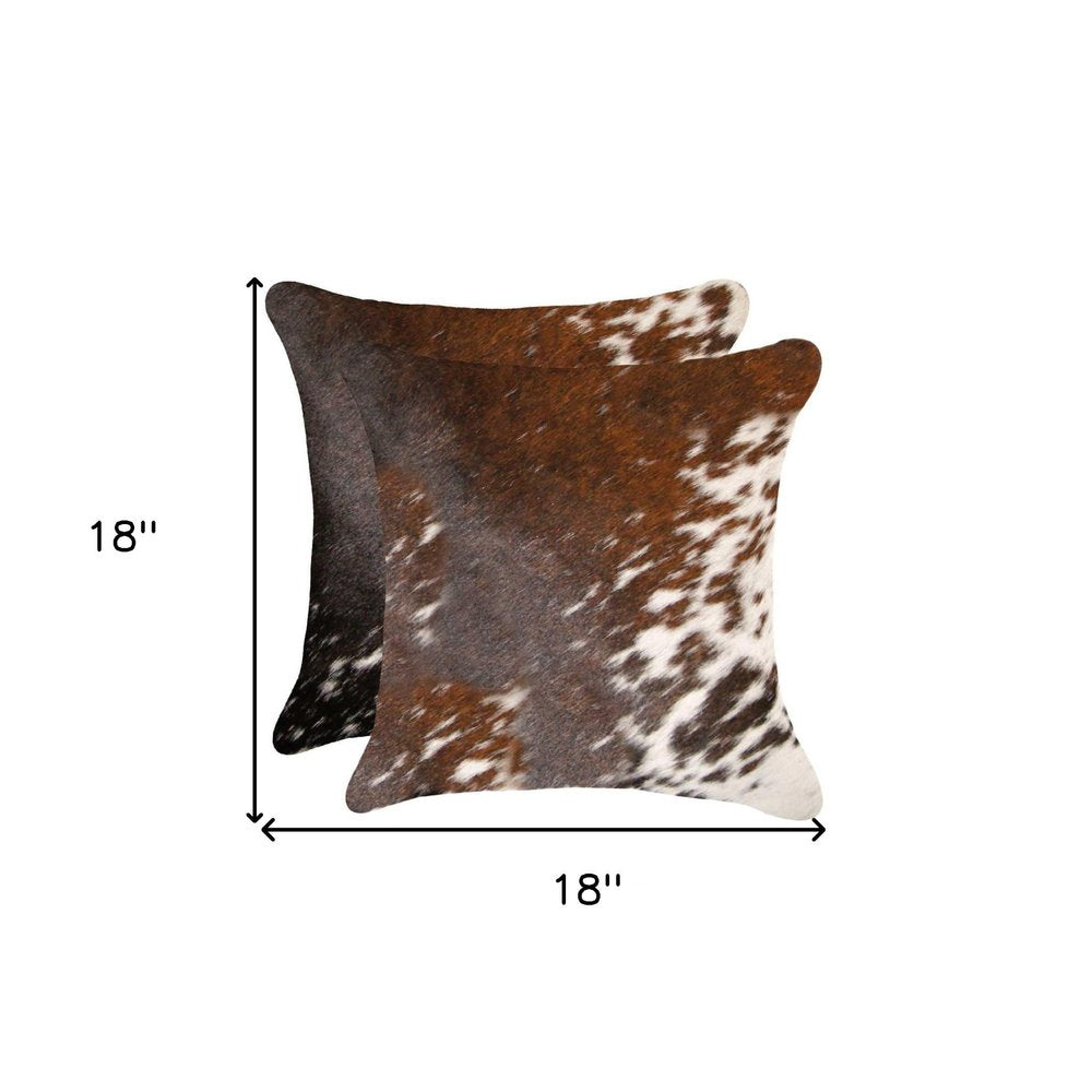 Set of Two 18" Brown and White Cowhide Throw Pillow — view 3