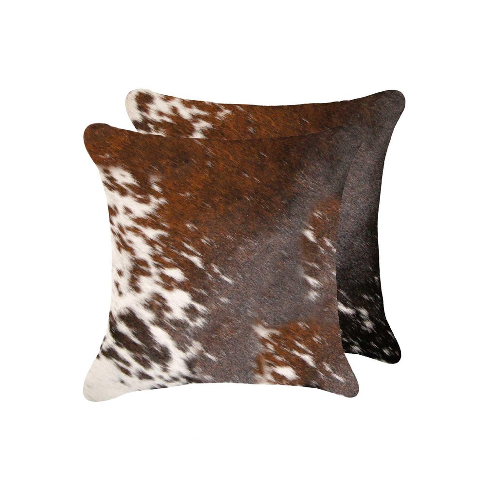 Set of Two 18" Brown and White Cowhide Throw Pillow HomeRoots