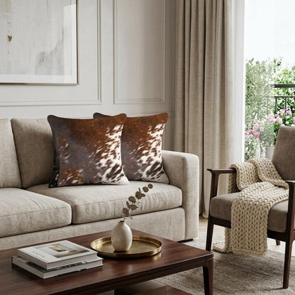 Set of Two 18" Brown and White Cowhide Throw Pillow HomeRoots