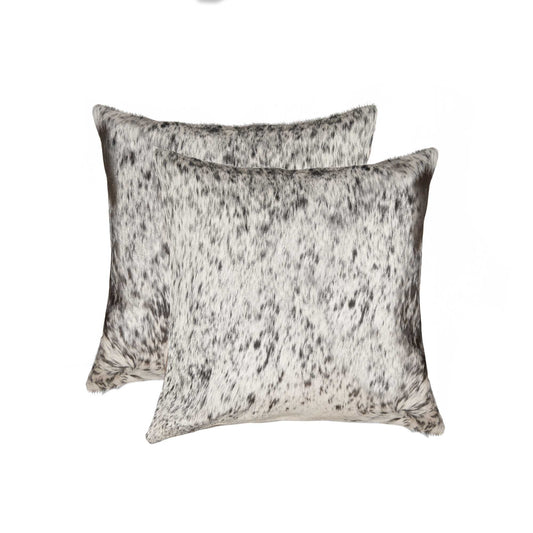 Set of Two 18" Gray and White Cowhide Throw Pillow