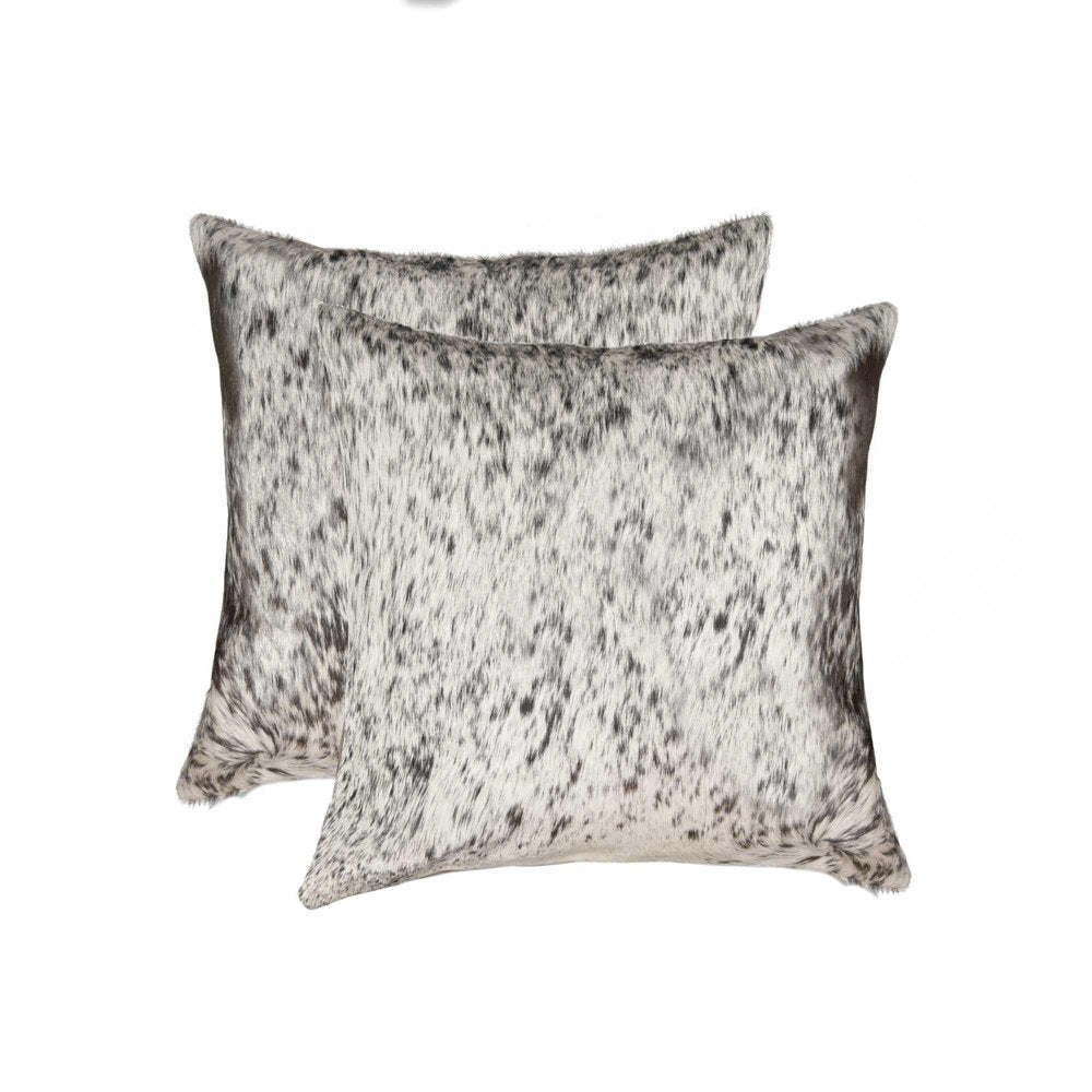Set of Two 18" Gray and White Cowhide Throw Pillow — view 1