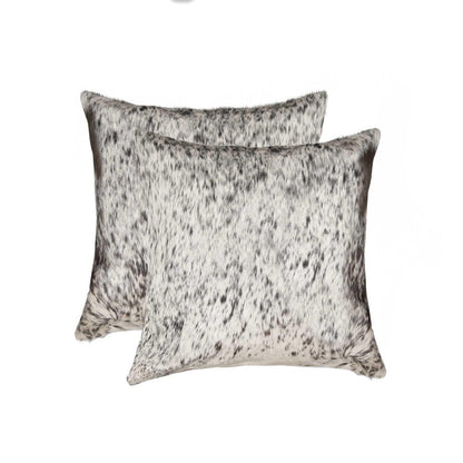 Set of Two 18" Gray and White Cowhide Throw Pillow HomeRoots