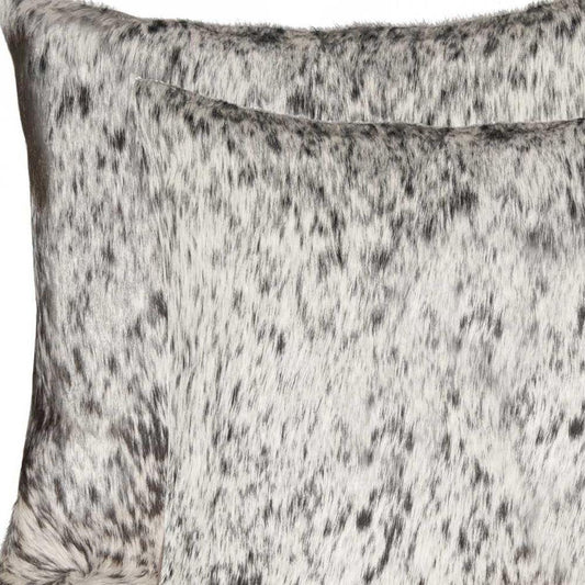 Set of Two 18" Gray and White Cowhide Throw Pillow