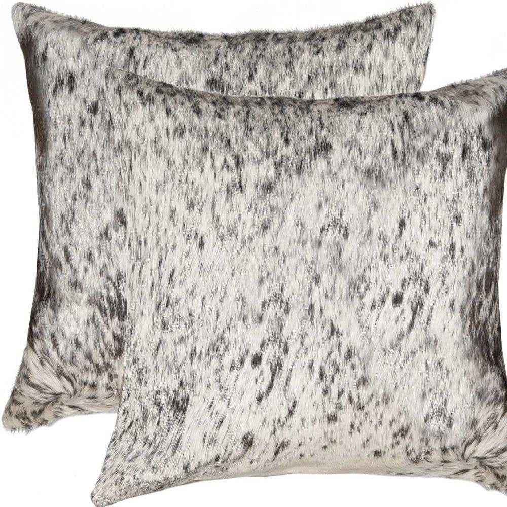 Set of Two 18" Gray and White Cowhide Throw Pillow — view 3