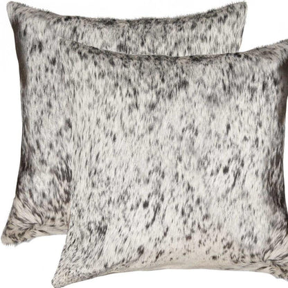 Set of Two 18" Gray and White Cowhide Throw Pillow HomeRoots