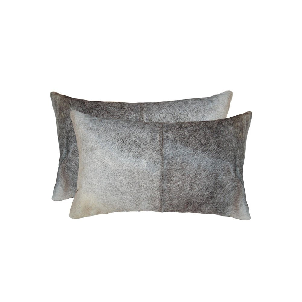 Set of Two 12" X 20" Gray and White Cowhide Throw Pillow HomeRoots