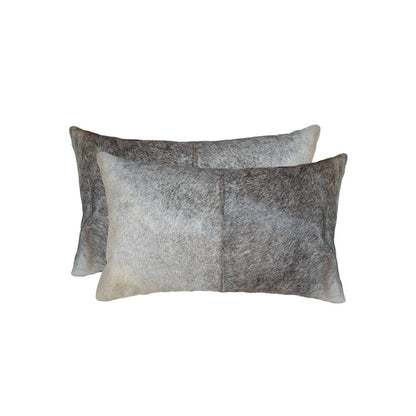 Set of Two 12" X 20" Gray and White Cowhide Throw Pillow HomeRoots