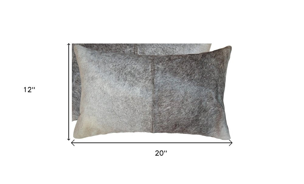 Set of Two 12" X 20" Gray and White Cowhide Throw Pillow — view 5