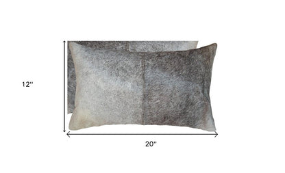 Set of Two 12" X 20" Gray and White Cowhide Throw Pillow HomeRoots