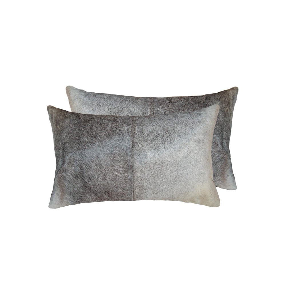 Set of Two 12" X 20" Gray and White Cowhide Throw Pillow HomeRoots