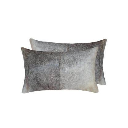 Set of Two 12" X 20" Gray and White Cowhide Throw Pillow HomeRoots