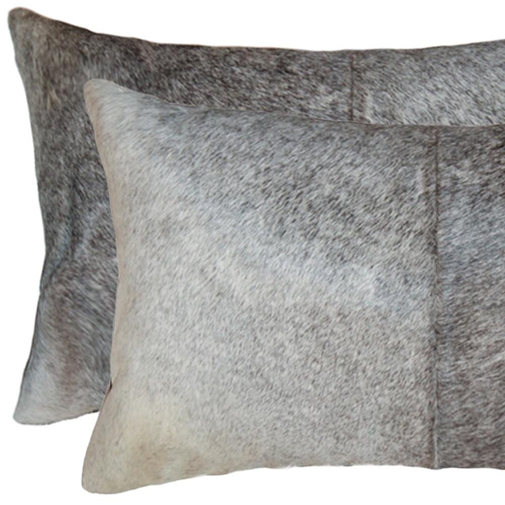 Set of Two 12" X 20" Gray and White Cowhide Throw Pillow HomeRoots