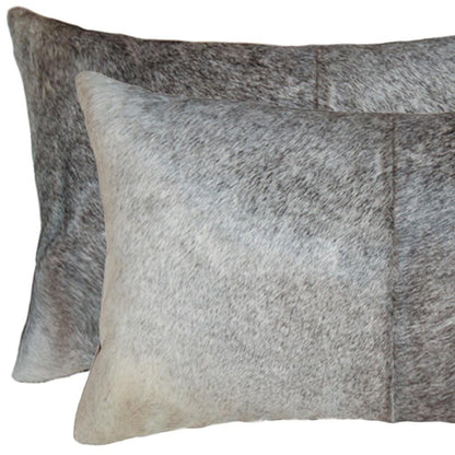 Set of Two 12" X 20" Gray and White Cowhide Throw Pillow HomeRoots