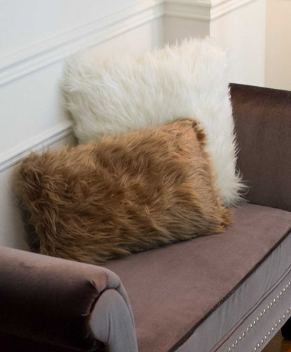 Set of Two 12" X 20" Tan Faux Fur Throw Pillow