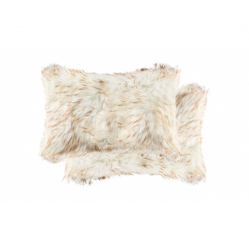 Set of Two 12" X 20" Gray Ombre Faux Fur Throw Pillows