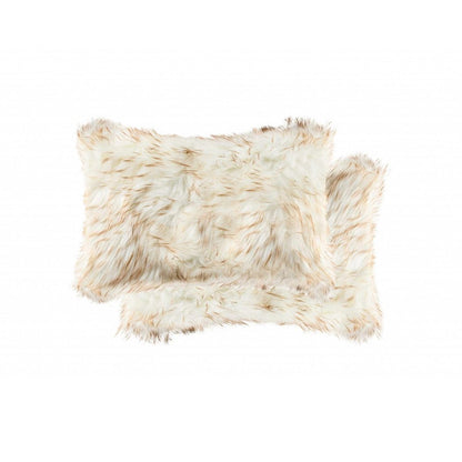 Set of Two 12" X 20" Gray Ombre Faux Fur Throw Pillows