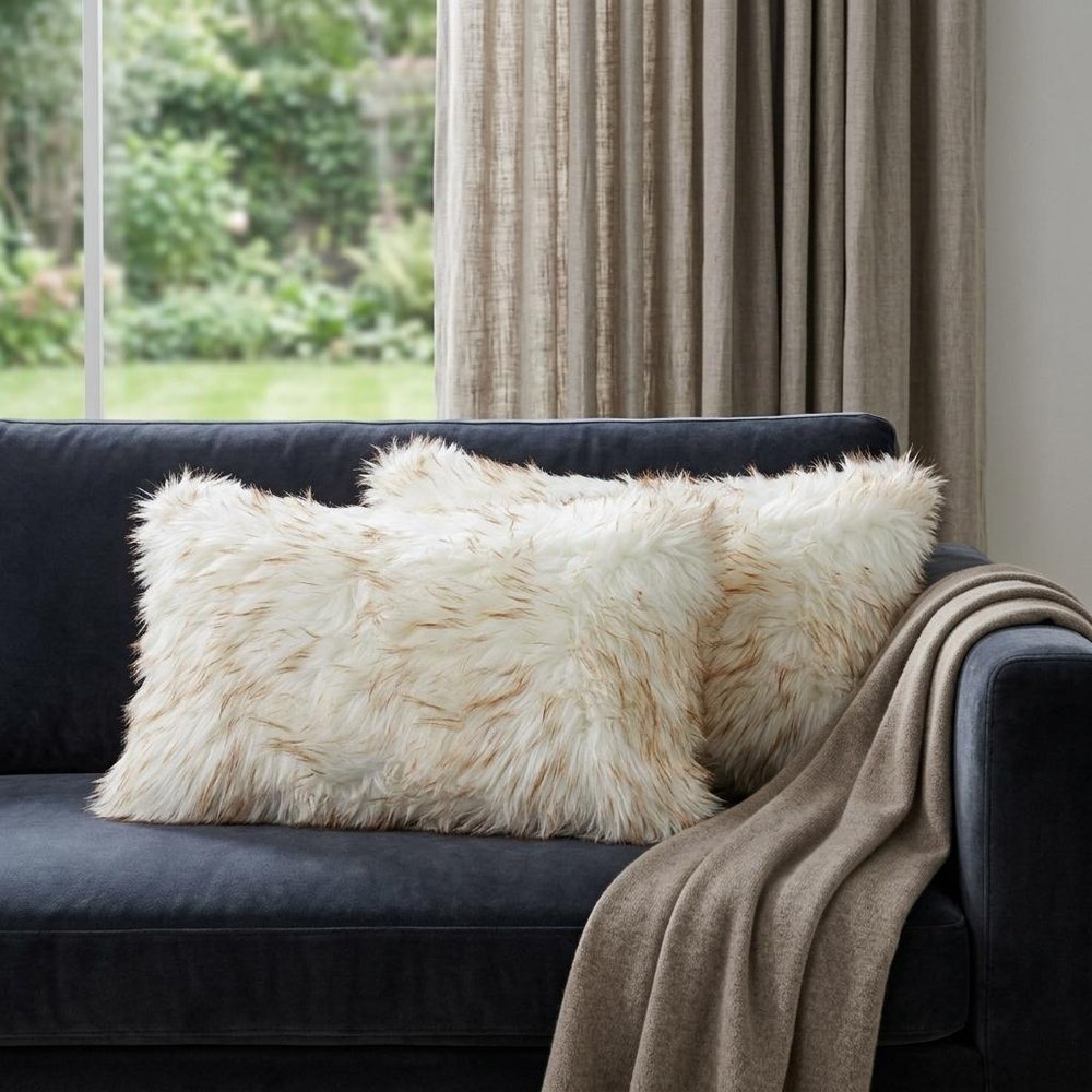 Set of Two 12" X 20" Gray Ombre Faux Fur Throw Pillows