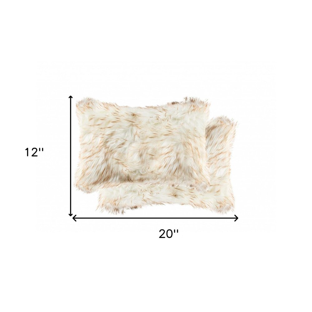 Set of Two 12" X 20" Gray Ombre Faux Fur Throw Pillows