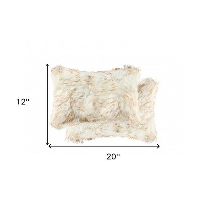 Set of Two 12" X 20" Gray Ombre Faux Fur Throw Pillows