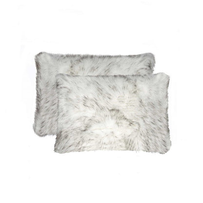 Set of Two 12" X 20" Gray Ombre Faux Fur Throw Pillows