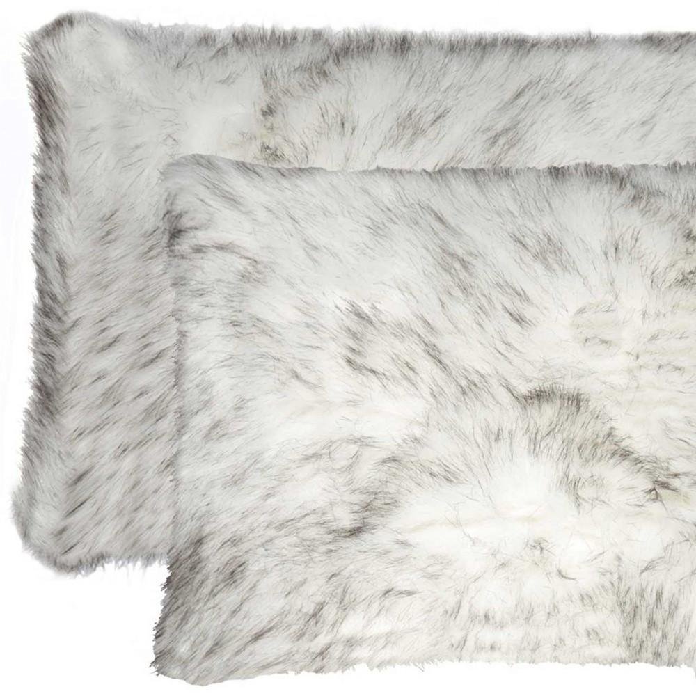Set of Two 12" X 20" Gray Ombre Faux Fur Throw Pillows