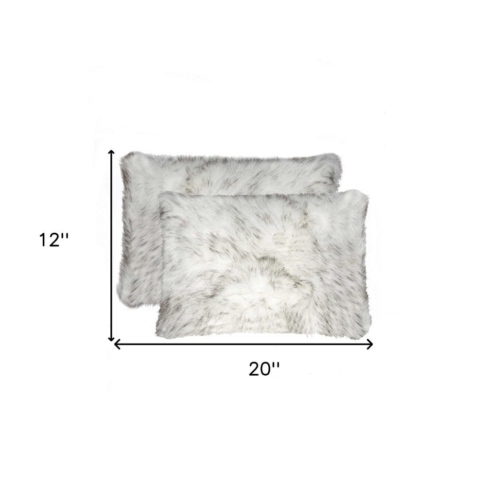 Set of Two 12" X 20" Gray Ombre Faux Fur Throw Pillows — view 7