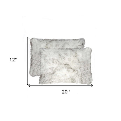 Set of Two 12" X 20" Gray Ombre Faux Fur Throw Pillows
