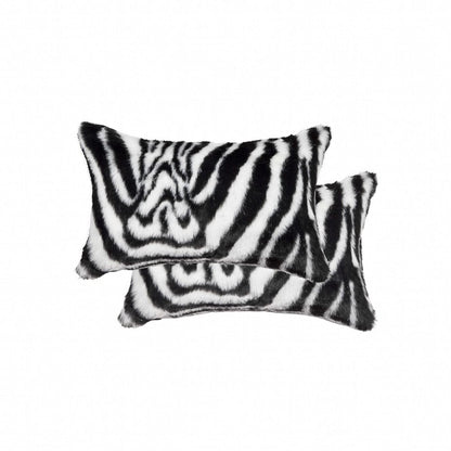 Set of Two 12" X 20" Black and White Faux Fur Throw Pillow HomeRoots
