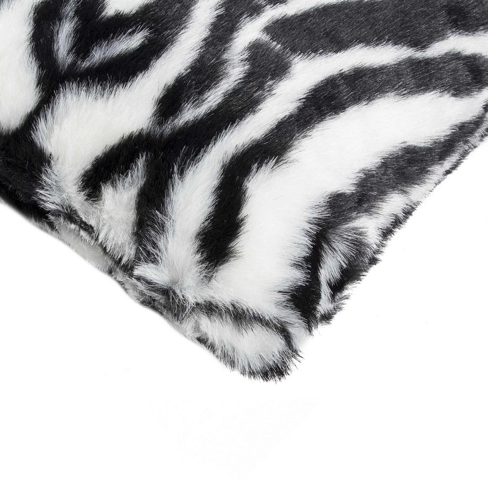 Set of Two 12" X 20" Black and White Faux Fur Throw Pillow HomeRoots