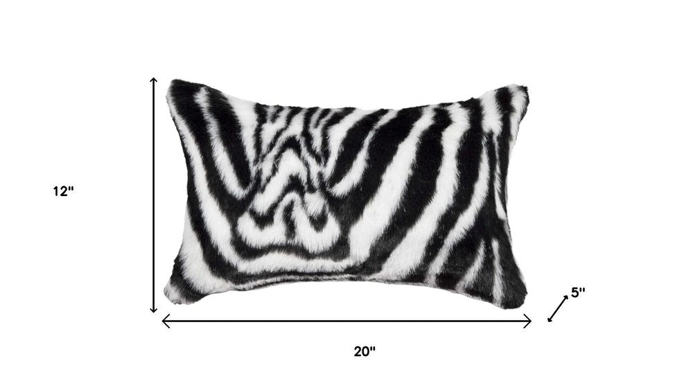 Set of Two 12" X 20" Black and White Faux Fur Throw Pillow HomeRoots