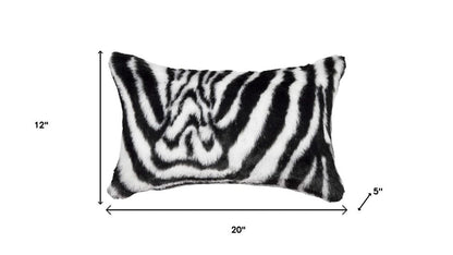 Set of Two 12" X 20" Black and White Faux Fur Throw Pillow HomeRoots