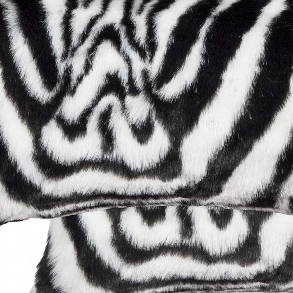Set of Two 12" X 20" Black and White Faux Fur Throw Pillow HomeRoots