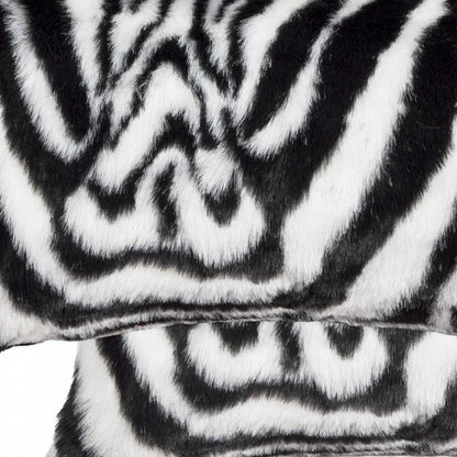 Set of Two 12" X 20" Black and White Faux Fur Throw Pillow HomeRoots