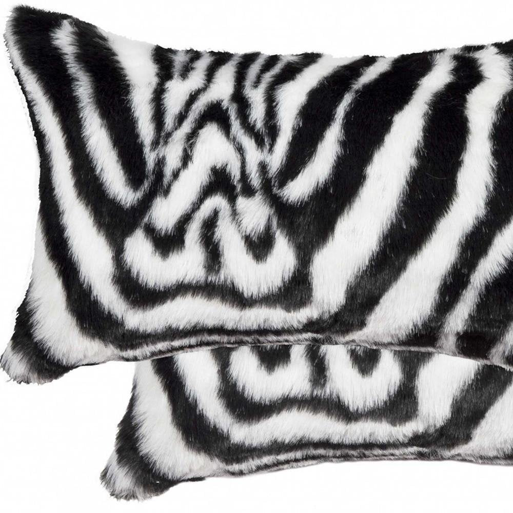 Set of Two 12" X 20" Black and White Faux Fur Throw Pillow — view 4