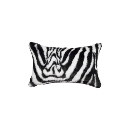Set of Two 12" X 20" Black and White Faux Fur Throw Pillow HomeRoots