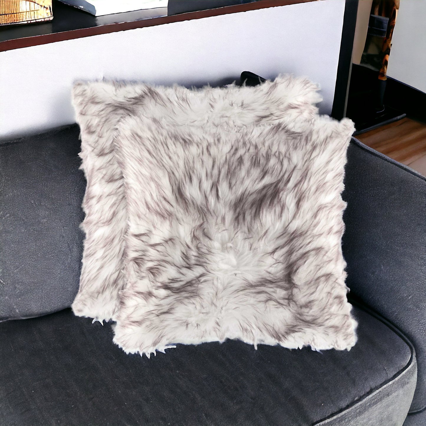 Set of Two 18" Chocolate Faux Fur Throw Pillow