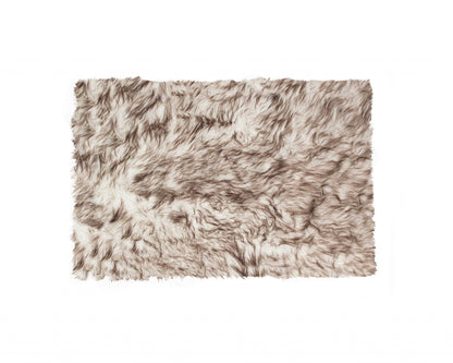 2' X 3' Brown and White Faux Sheepskin Ombre Machine Tufted Non Skid Area Rug - 48.0" (L) x 72.0" (W) x 0.5" (H)